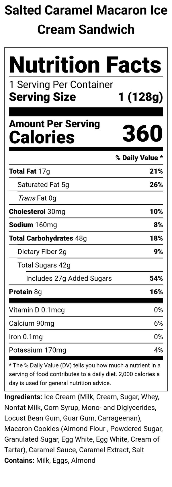 Salted Caramel Macaron Ice Cream Sandwich Nutritional Information