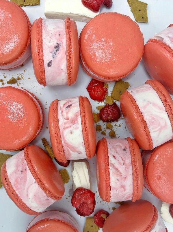 Strawberry Cheesecake Macaron Ice Cream Sandwich