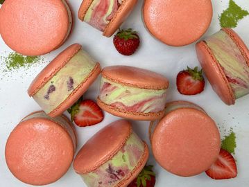 Strawberry Matcha Macaron Ice Cream Sandwich