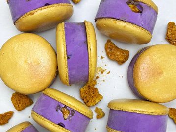 Ube Honeycomb Macaron Ice Cream Sandwich