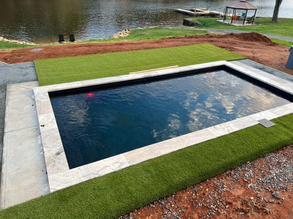 Custom Rectangle Inground Swimming Pool | Bench | Internal Steps | Black Vinyl Liner