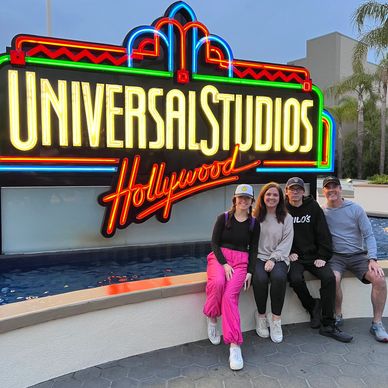 Disney family visiting Universal Studios Hollywood.