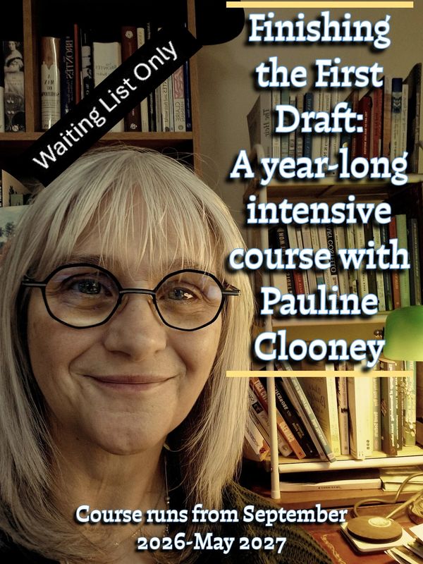 Portrait of Pauline Clooney promoting a year-long writing course starting in 2026.