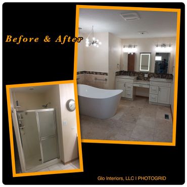 Master bathroom Removing small shower for deep free standing tub.