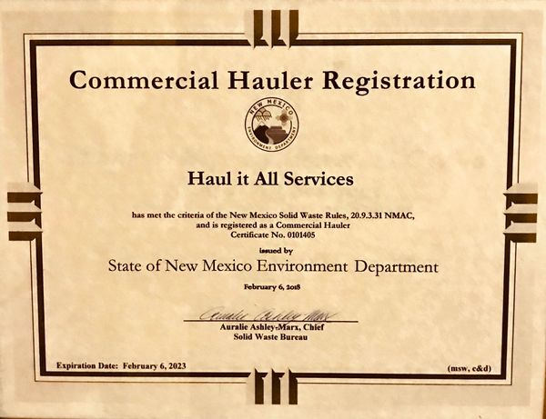 Commercial Hauler Registration State of New Mexico Environmental Department. Junk Removal and Trash