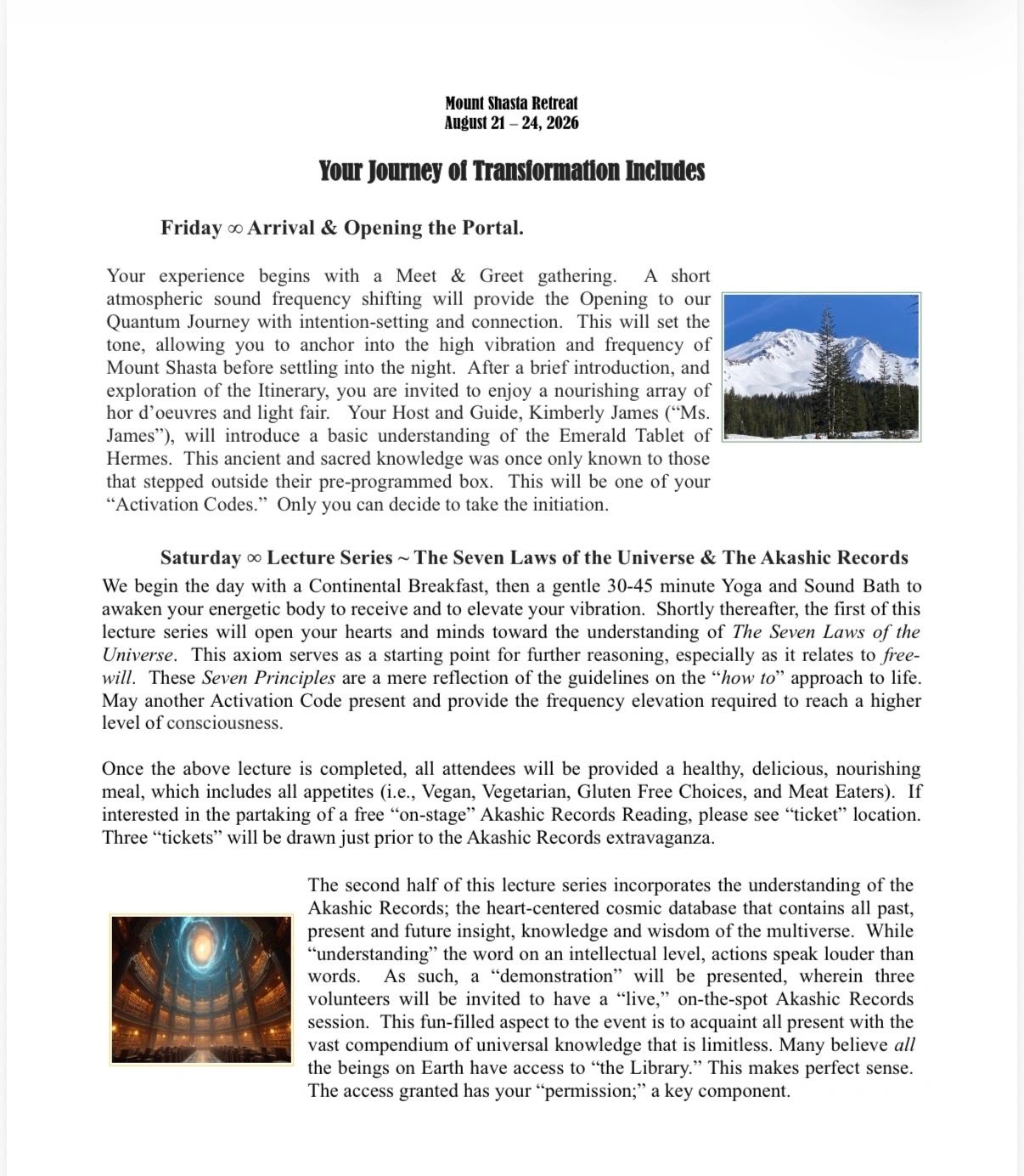 Mount Shasta Retreat Itinerary - August 2026 