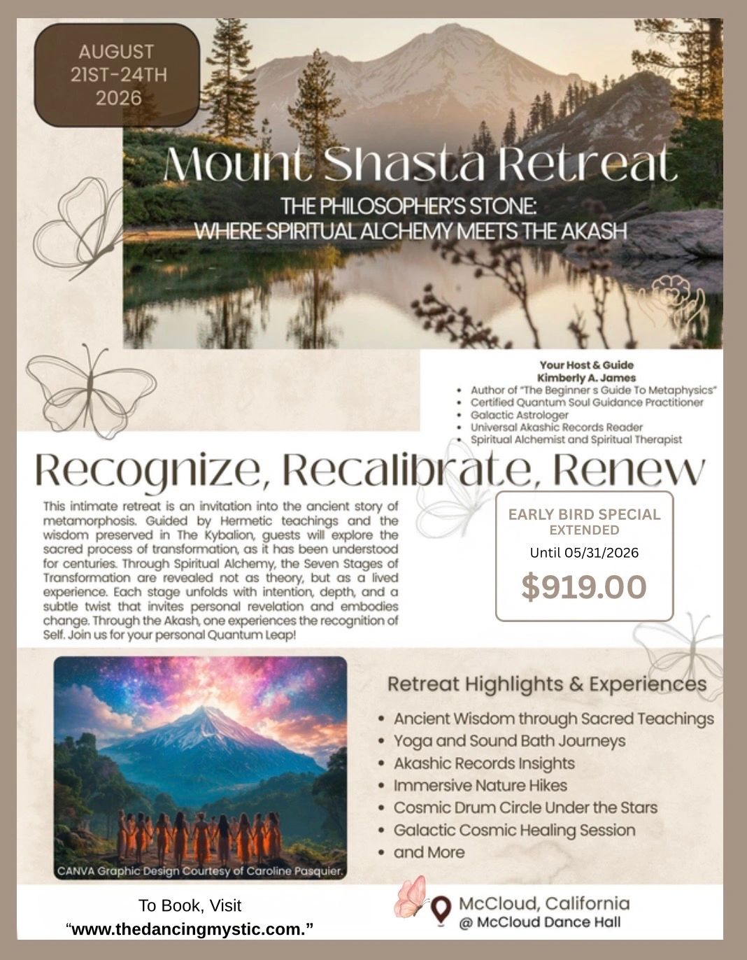Mount Shasta Retreat August 2026 with Kimberly James, Shayna Blackmar and more.