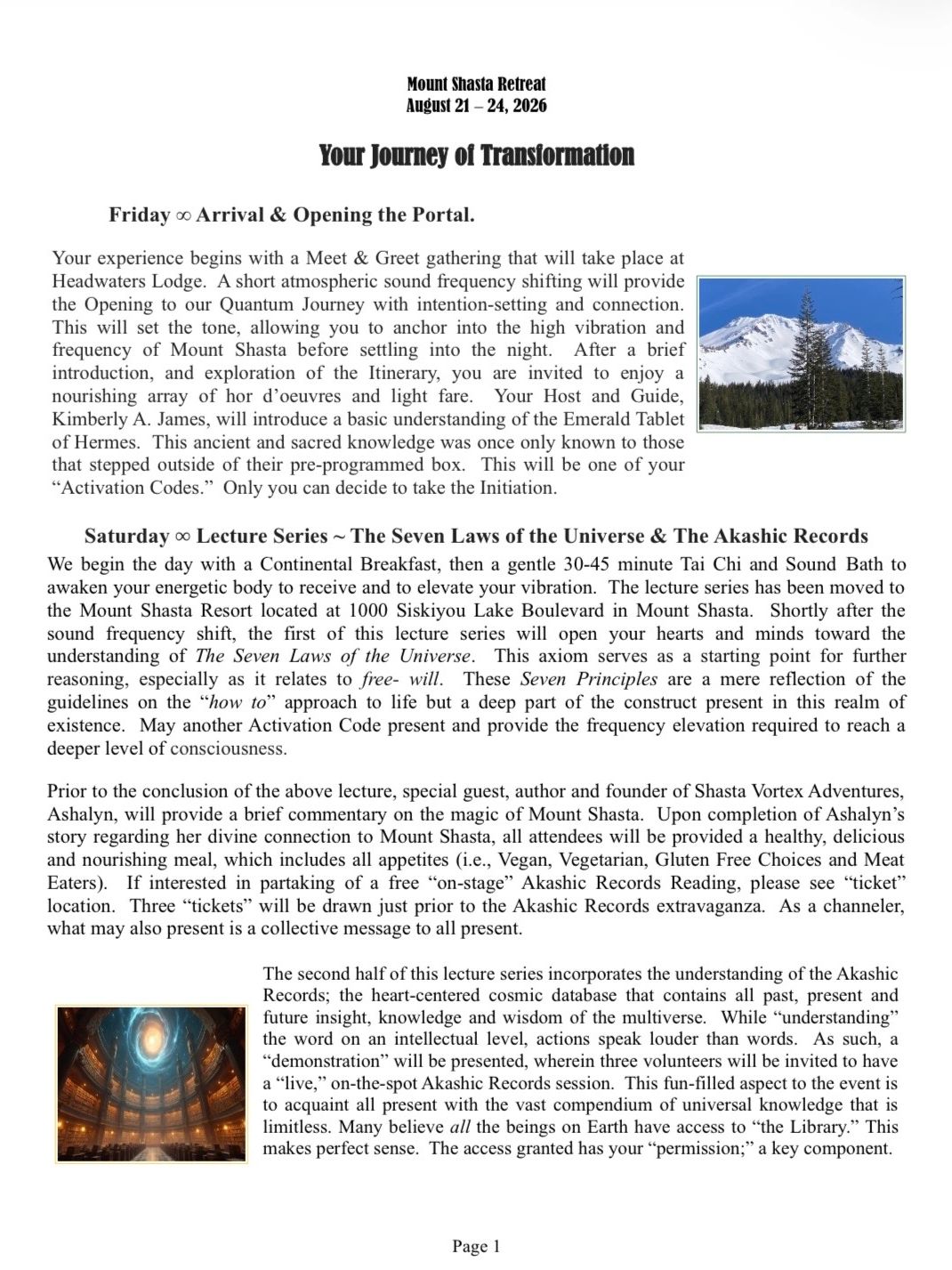 Mount Shasta Retreat August 2026