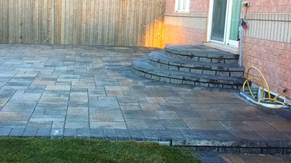 Patio, stairs, backyard, interlocking, hardscape