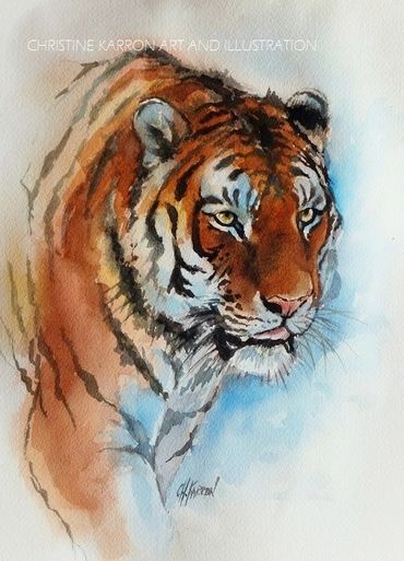 Tiger Walking, watercolor, 8.5x11" NFS