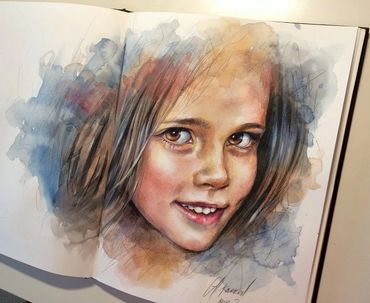 Watercolor, colored pencils, acrylic portrait painting by Christine Karron