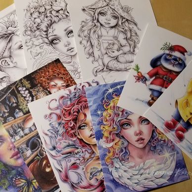 Art cards, postcards, coloring cards by Christine Karron 