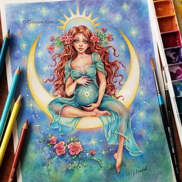 Fantasy, faeries, elves, mythology, watercolor and colored pencil illustration by Christine Karron