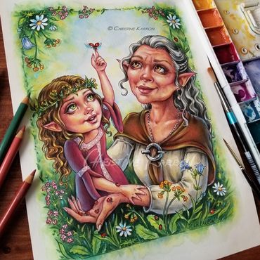 Fantasy, faeries, elves, mythology, watercolor and colored pencil illustration by Christine Karron