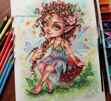 Fantasy, faeries, elves, mythology, watercolor and colored pencil illustration by Christine Karron