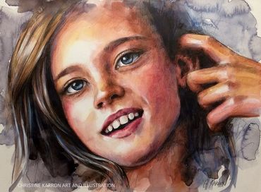 Watercolor, colored pencils, acrylic portrait painting by Christine Karron