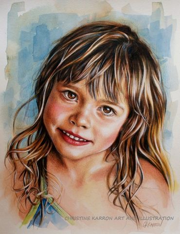 Watercolor, colored pencils, acrylic portrait painting by Christine Karron