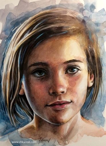 Watercolor, colored pencils, acrylic portrait painting by Christine Karron