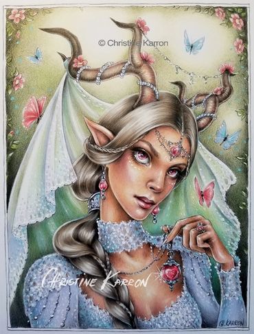 Whimsical fae fairy elf fantasy magical colorful traditional art  illustration by Christine Karron