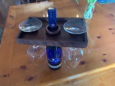 Walnut wine and glass caddy