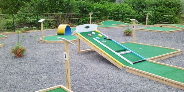 Outdoor mini golf obstacle course.