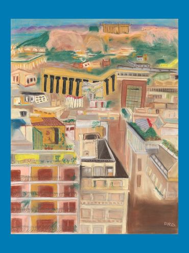 Athens from Lycabettus Hill, Greece, pastel paintings, travel pictures, cityscapes, Diana Rell Dean