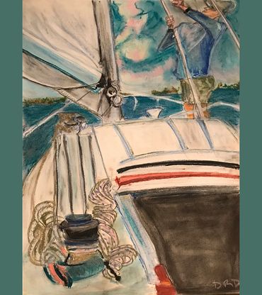 pastel paintings of boats, Diana Rell Dean, colorful boats, cruising images, sailboat