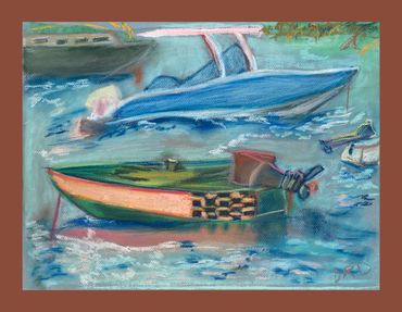 Admiralty Bay, Bequia, pastel paintings of boats, Diana Rell Dean, colorful boats, cruising images