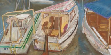 pastel paintings of boats, Diana Rell Dean, picturesque boats, colorful boats, cruising images