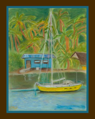 Tahiti, pacific ocean, pastel paintings of boats, Diana Rell Dean, colorful boats, cruising images