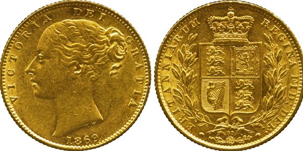 Soverign Shield back gold Queen Victoria William Wyon Jean Baptiste Proof