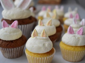 easter bunny cupcakes all flavours with vanilla buttercream and marshmallows