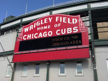 Wrigley Field sign, home of the Chicago Cubs baseball team.