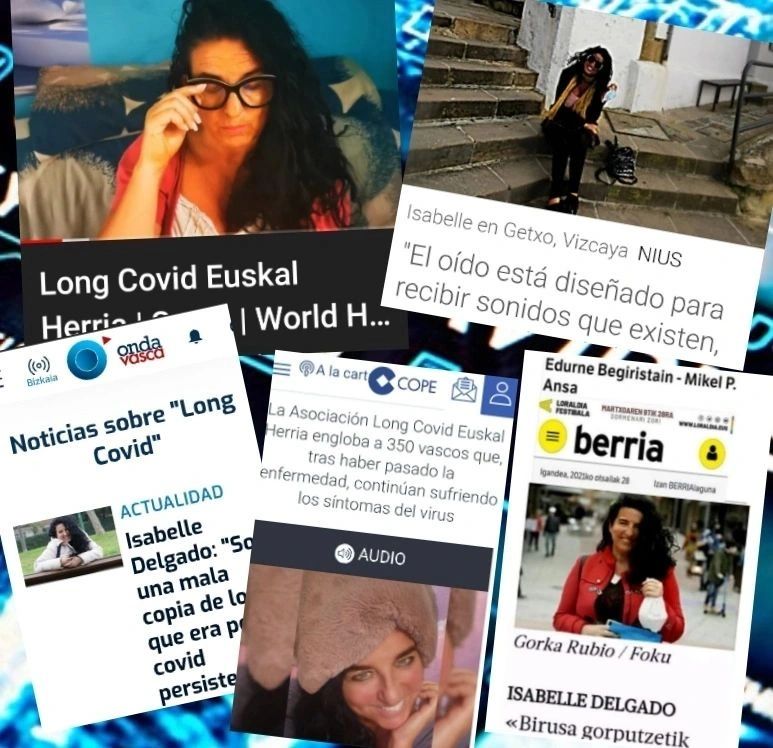 Collage of news articles about Isabelle Delgado and Long Covid in the Basque Country.