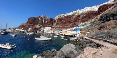 Boats on the harbor in Santorini, Greece