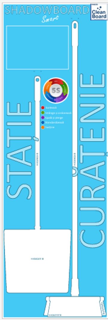 Diagram of two cleaning tools labeled 'STATÉ' and 'CURATENIE' on a blue background.