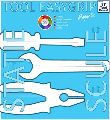 Magnetic tool organizer labeled for pliers and wrench.