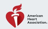 Logo of the American Heart Association with a heart and torch design.