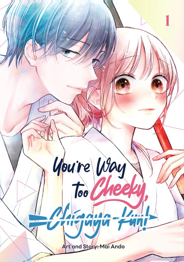 Romantic manga cover featuring a blushing girl and a cheeky boy close together.