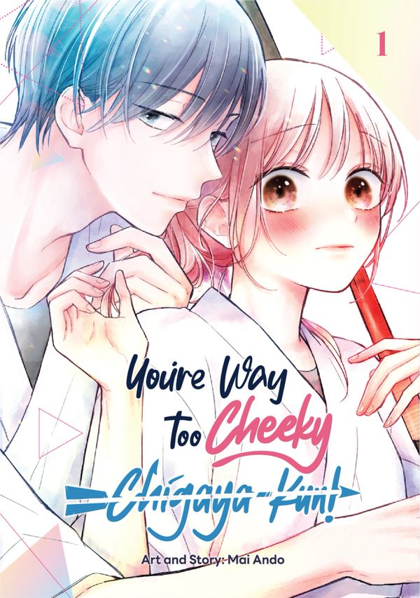 Romantic manga cover featuring a blushing girl and a cheeky boy close together.