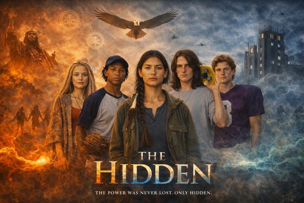 Poster of "The Hidden" showing five young protagonists and an eagle.