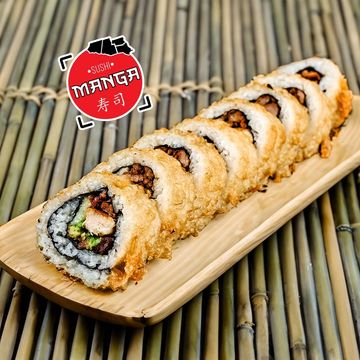 KAMIKAZE ROLL : Beef, chicken, pastor meat, mozzarella cheese, nori seaweed, fried on tempura