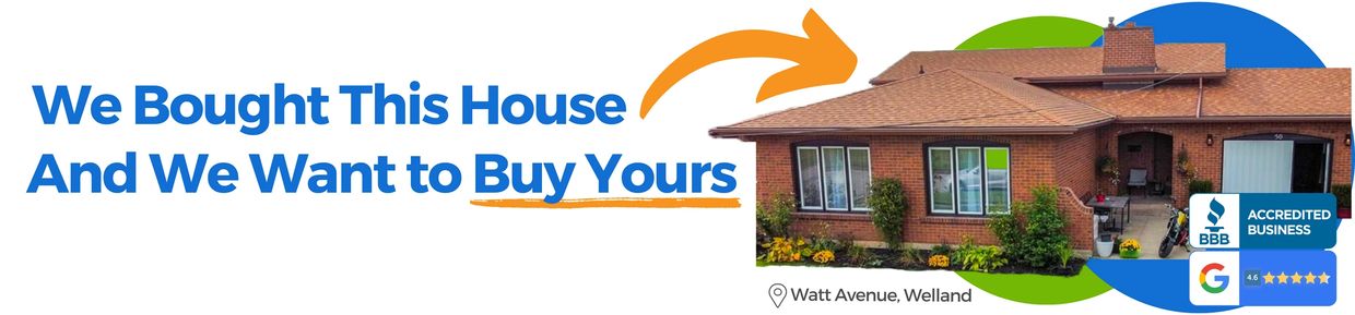 Banner that says "We bought this house and we want to buy yours" along with a photo of a house. 