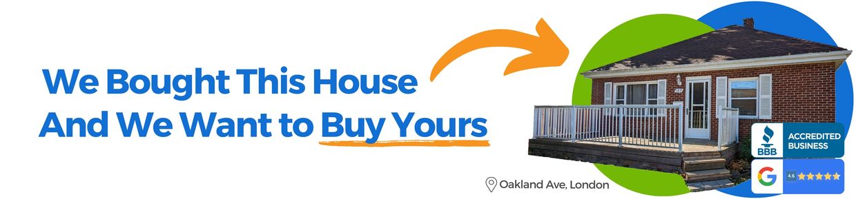 Banner that says "we bought this house and want to buy yours" along with a photo of a home we bought