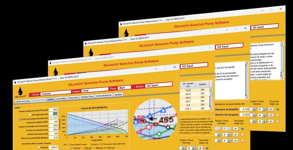 Pantallas del software OSP OILmach® Selection Pump para el dimensionamiento de bombas Jet