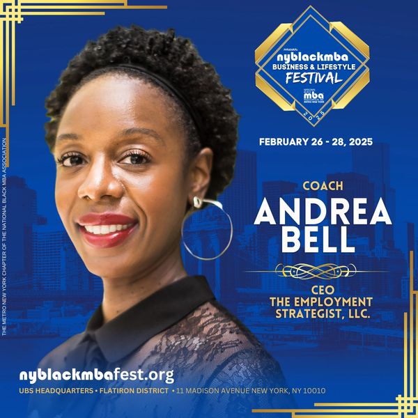Advertisement for NYBLACKMBA Festival in New York City with image of Andrea Bell