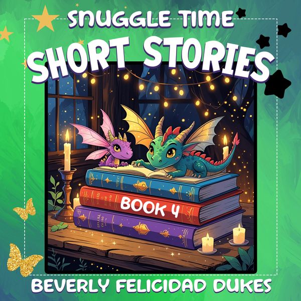 Cute dragons on magical books for a cozy storytime.