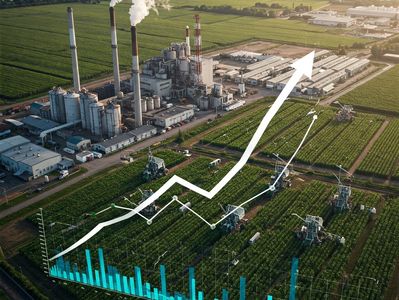 Chart of growing investment with agricultural production background