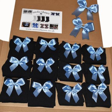 Black Socks and Sky Blue Bows Set  £10