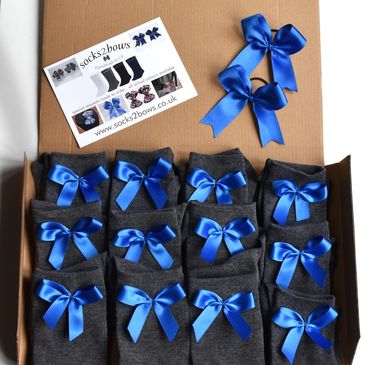 Grey Socks and Royal Blue Bows Set
